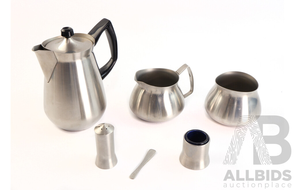 A Bramah Stainless Steel Fiev-Piece Tea Set