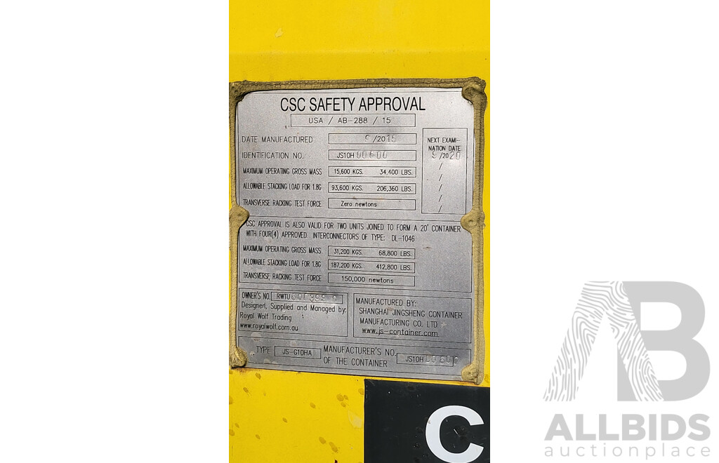 2015 2.9m High Hazardous Materials Containers - Yellow