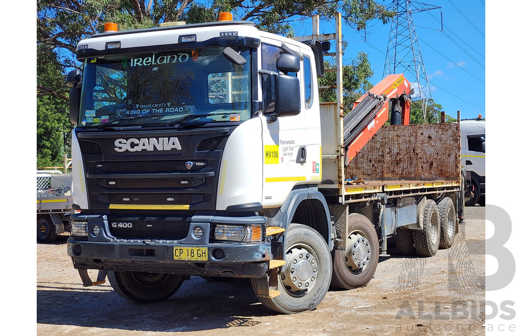 03/2017 SCANIA G400 Twin Steer 8x4 400HP with Palfinger Crane PK33002-EH-E