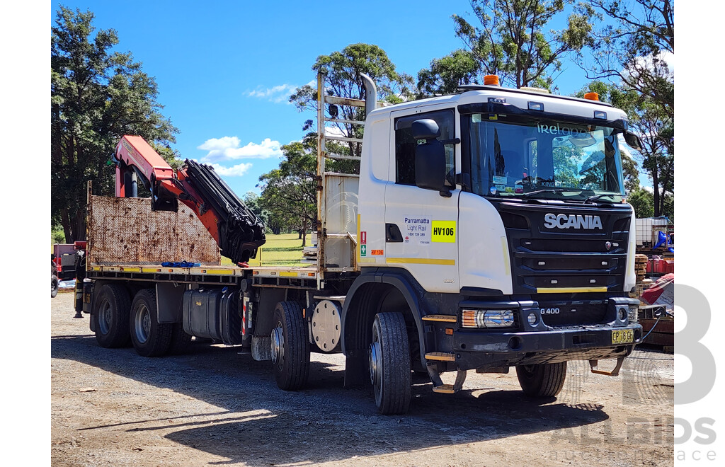 03/2017 SCANIA G400 Twin Steer 8x4 400HP with Palfinger Crane PK33002-EH-E