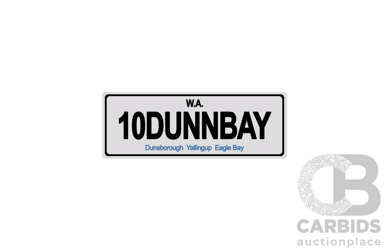 West Australia (WA) Custom Number Plate  - 10DUNNBAY