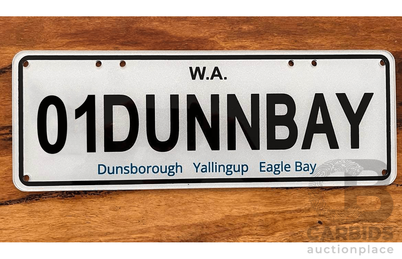 West Australia (WA) Custom Number Plate  - 01DUNNBAY