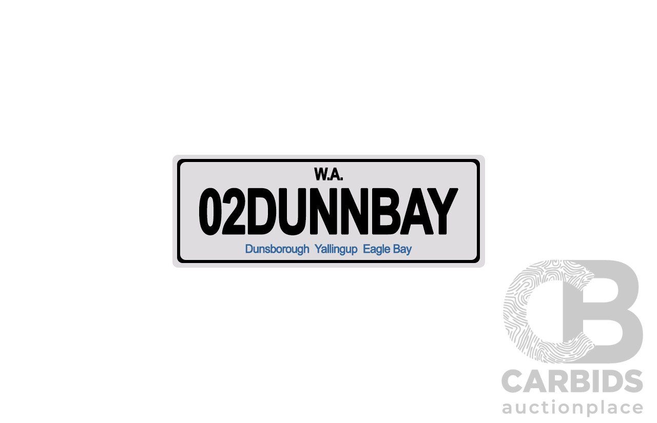 West Australia (WA) Custom Number Plate  - 02DUNNBAY