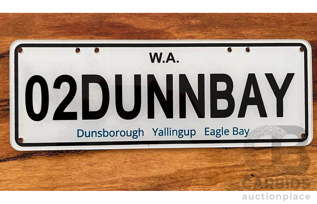 West Australia (WA) Custom Number Plate  - 02DUNNBAY