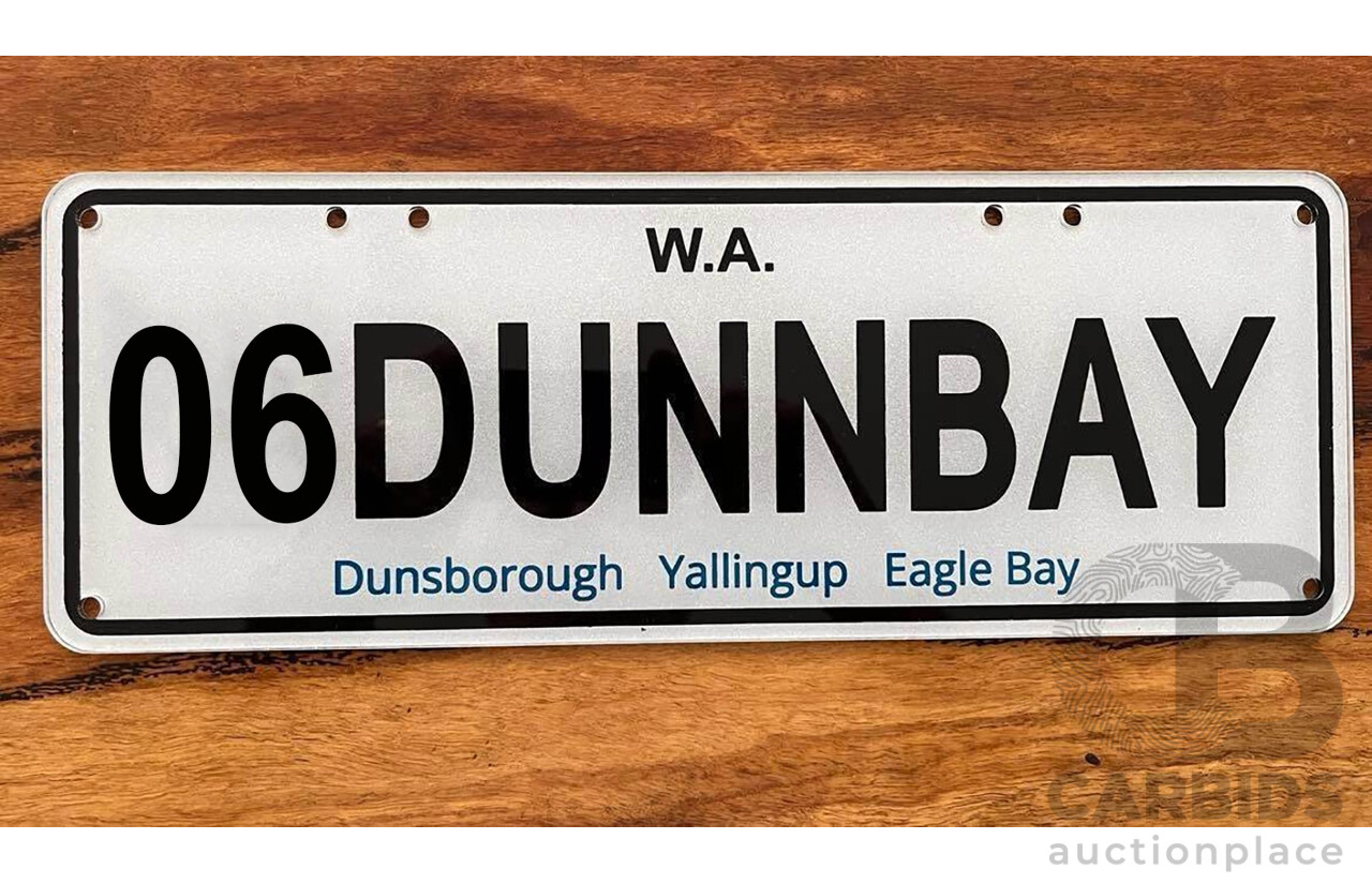 West Australia (WA) Custom Number Plate  - 06DUNNBAY