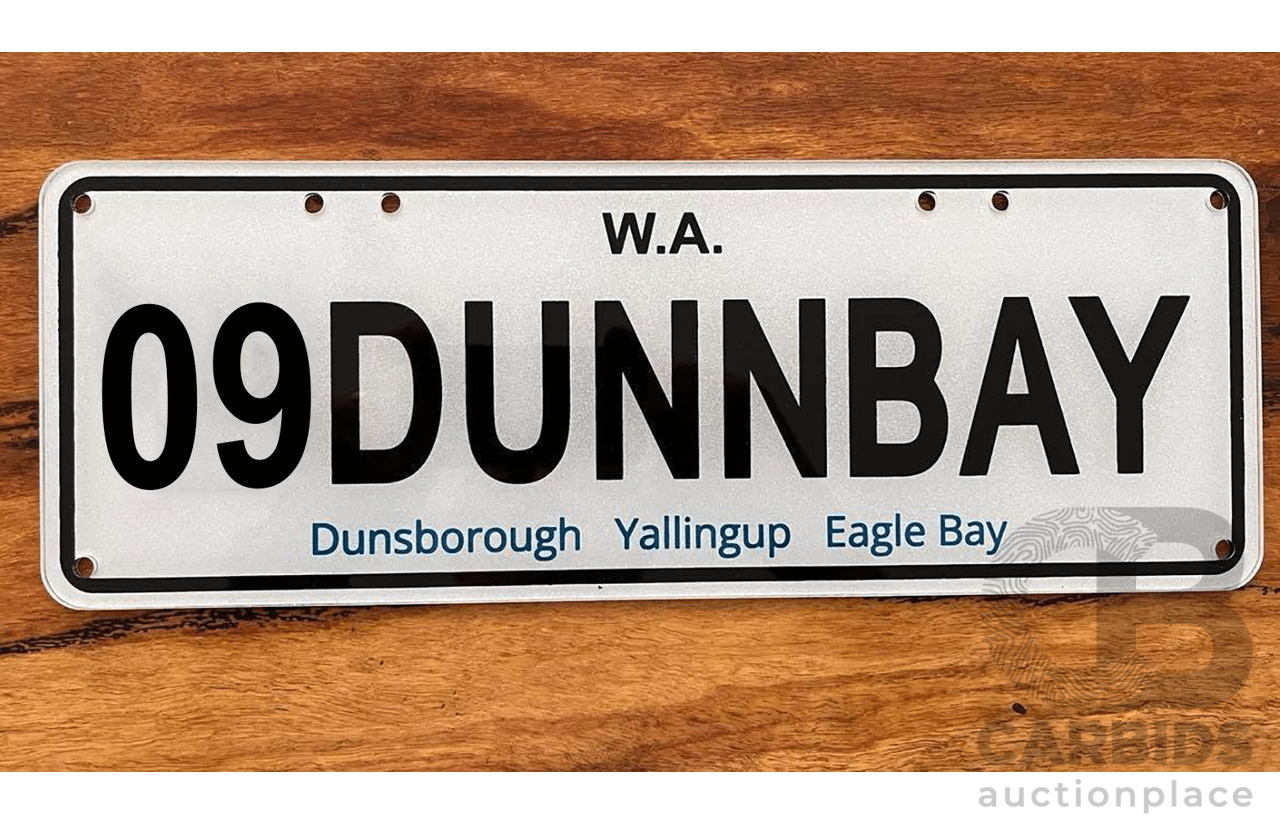 West Australia (WA) Custom Number Plate  - 09DUNNBAY