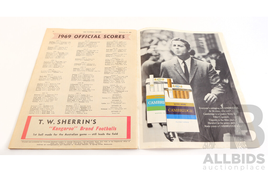 Souvenir Football Record, Grand Final 1969, Carlton Vs Richmond, Paperback