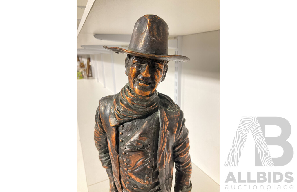 John Wayne Copper Coloured Resin Sculpture with a Custom Plywood Case