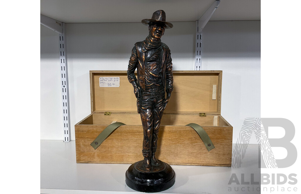 John Wayne Copper Coloured Resin Sculpture with a Custom Plywood Case