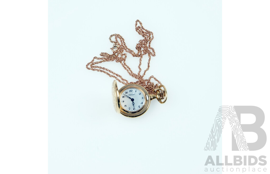 'Classique' 25mm Fob Watch on 70cm Chain - Both Are Quality Gold Plated Pieces, Watch Inscribed 'L.J.M 6-9-98'
