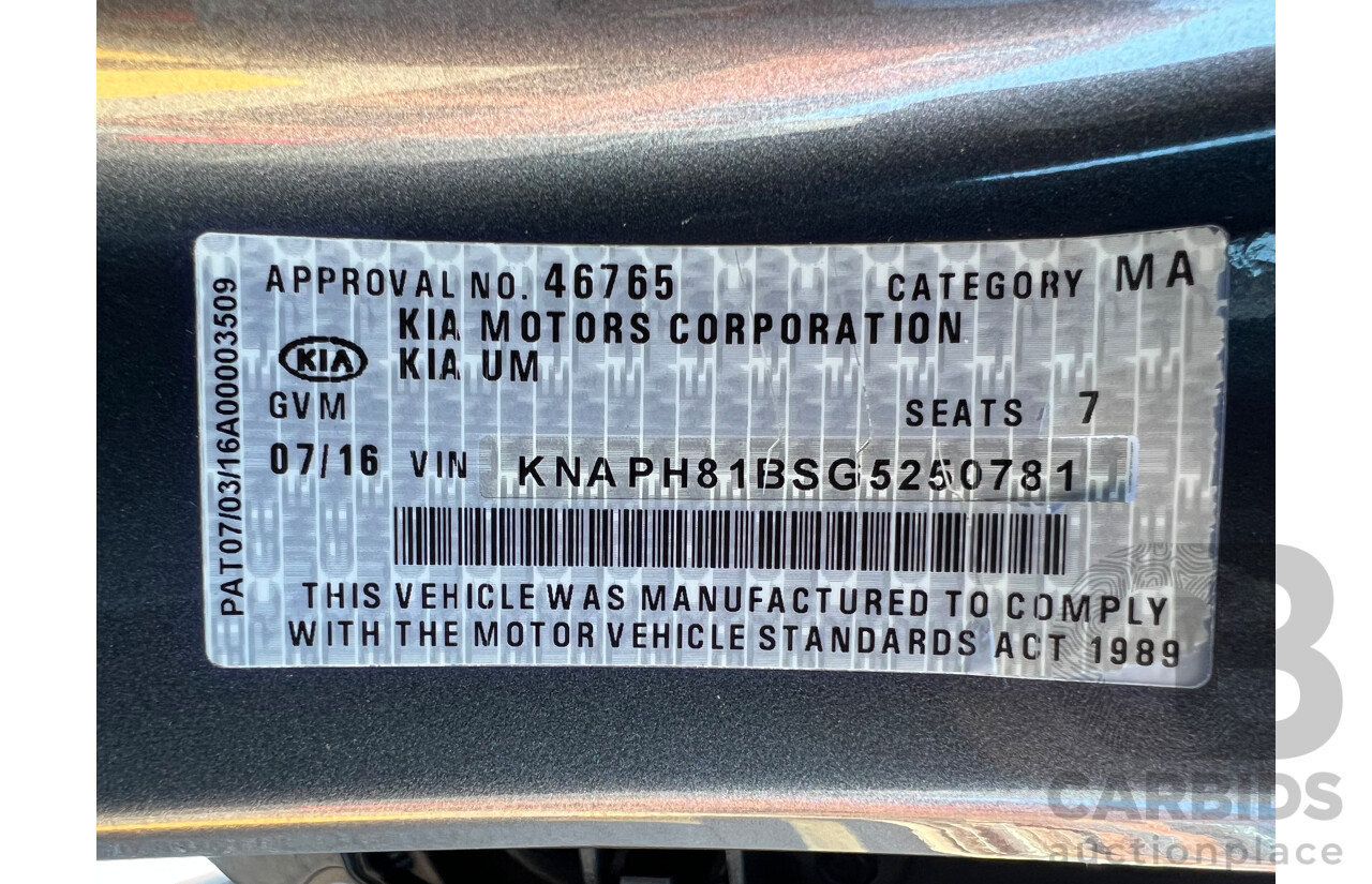 6/2016 Kia Sorento SLi AWD UM MY16 4d Wagon Silver 2.2L Turbo Diesel 7 Seater