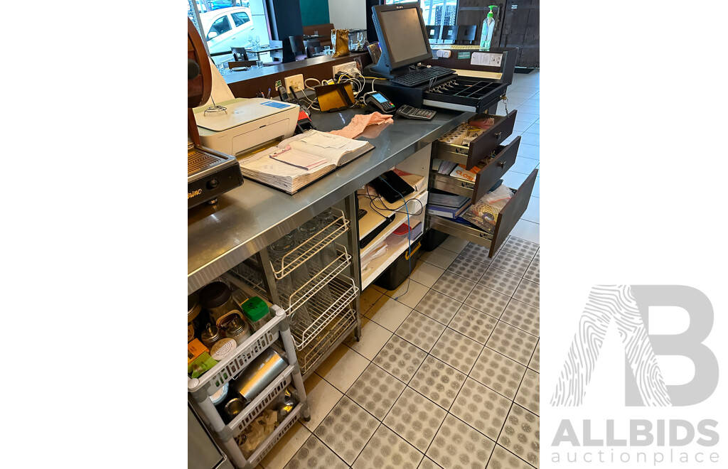 GONE DO NOT LIST Four Meter Commercial Counter with Stainless Bench with Sink and Tap,Drawers,  Bench Power Outlets and Telephony Points