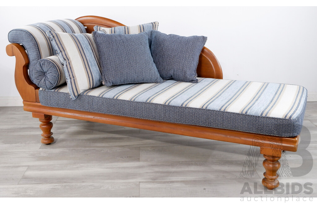 Antique Cedar and Pine Miners Lounge with Nice Striped Upholstery and Cushions