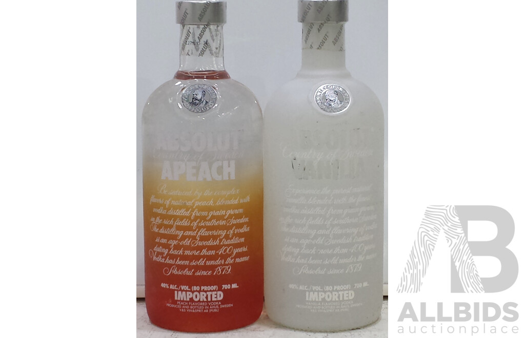 700ml Bottles of Abolut Vodka - Lot of Two