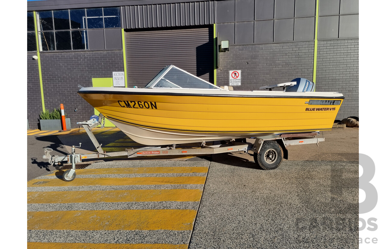 Deltacraft Bluewater V15 Fibreglass Runabout Boat With Evinrude VRO V4 115HP Outboard - H.I.N: AUWWA198342AT8 - Includes Girlock Galvanised Steel Trailer (CONVO214649)