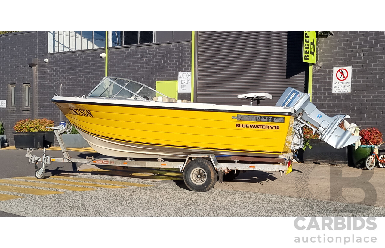 Deltacraft Bluewater V15 Fibreglass Runabout Boat With Evinrude VRO V4 115HP Outboard - H.I.N: AUWWA198342AT8 - Includes Girlock Galvanised Steel Trailer (CONVO214649)