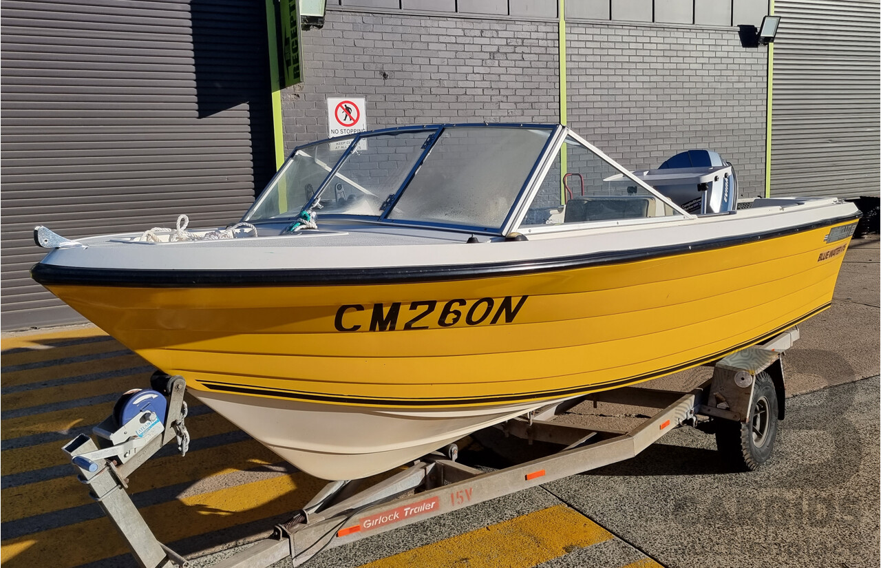 Deltacraft Bluewater V15 Fibreglass Runabout Boat With Evinrude VRO V4 115HP Outboard - H.I.N: AUWWA198342AT8 - Includes Girlock Galvanised Steel Trailer (CONVO214649)