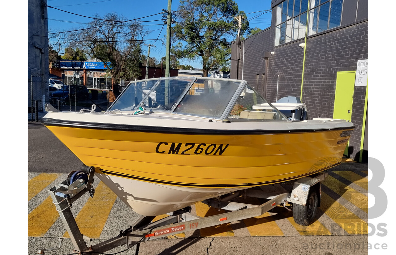 Deltacraft Bluewater V15 Fibreglass Runabout Boat With Evinrude VRO V4 115HP Outboard - H.I.N: AUWWA198342AT8 - Includes Girlock Galvanised Steel Trailer (CONVO214649)