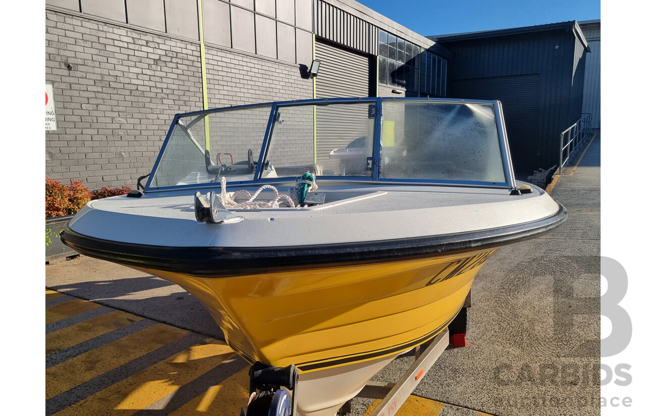 Deltacraft Bluewater V15 Fibreglass Runabout Boat With Evinrude VRO V4 115HP Outboard - H.I.N: AUWWA198342AT8 - Includes Girlock Galvanised Steel Trailer (CONVO214649)