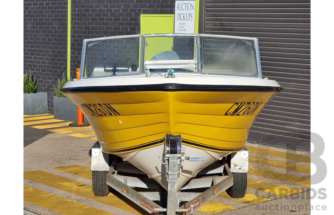 Deltacraft Bluewater V15 Fibreglass Runabout Boat With Evinrude VRO V4 115HP Outboard - H.I.N: AUWWA198342AT8 - Includes Girlock Galvanised Steel Trailer (CONVO214649)