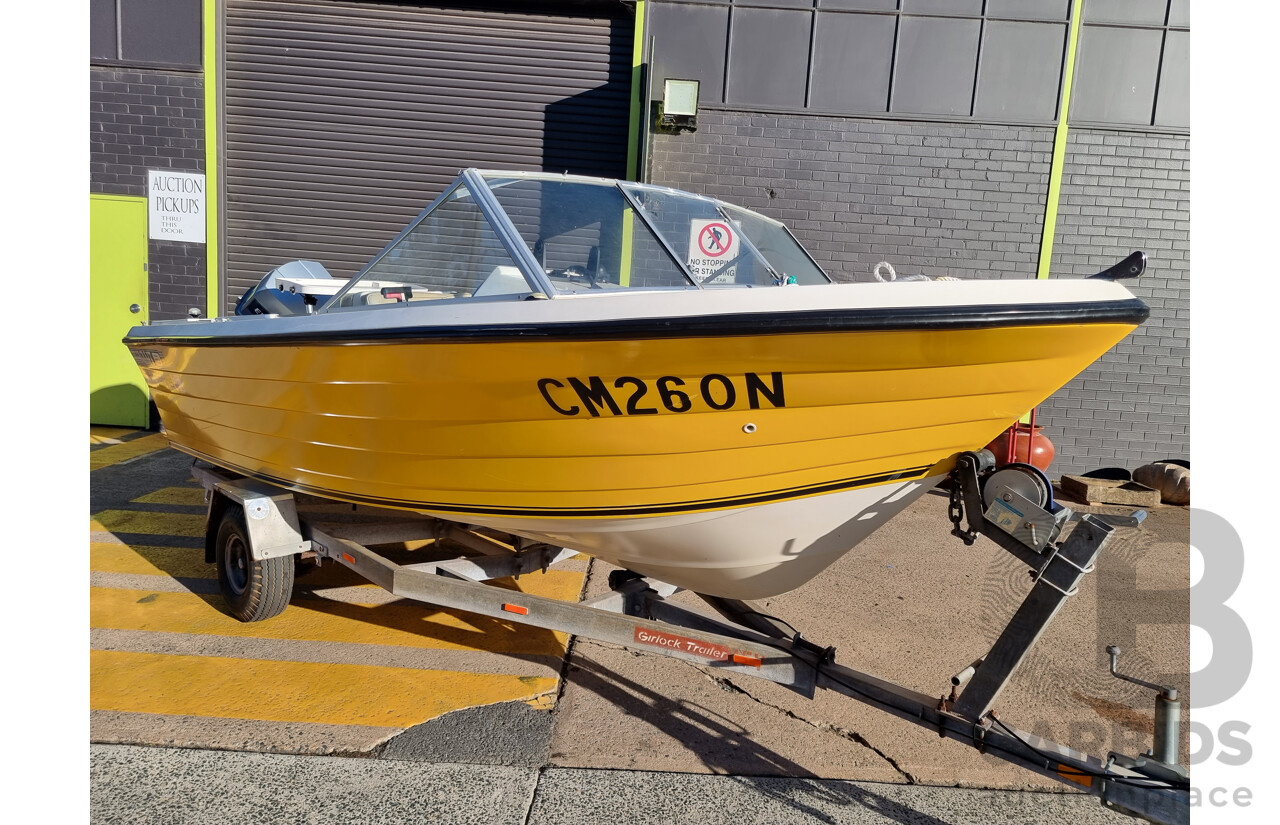 Deltacraft Bluewater V15 Fibreglass Runabout Boat With Evinrude VRO V4 115HP Outboard - H.I.N: AUWWA198342AT8 - Includes Girlock Galvanised Steel Trailer (CONVO214649)