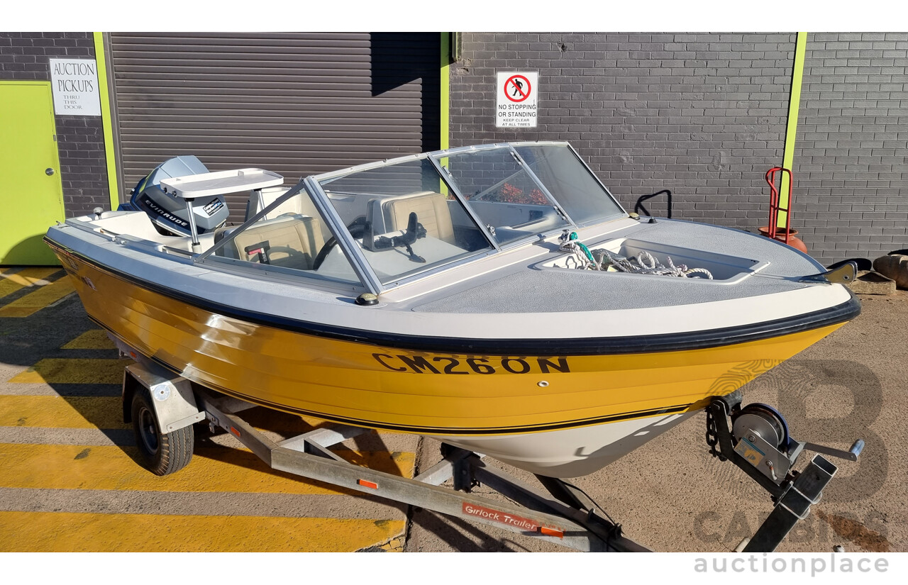 Deltacraft Bluewater V15 Fibreglass Runabout Boat With Evinrude VRO V4 115HP Outboard - H.I.N: AUWWA198342AT8 - Includes Girlock Galvanised Steel Trailer (CONVO214649)