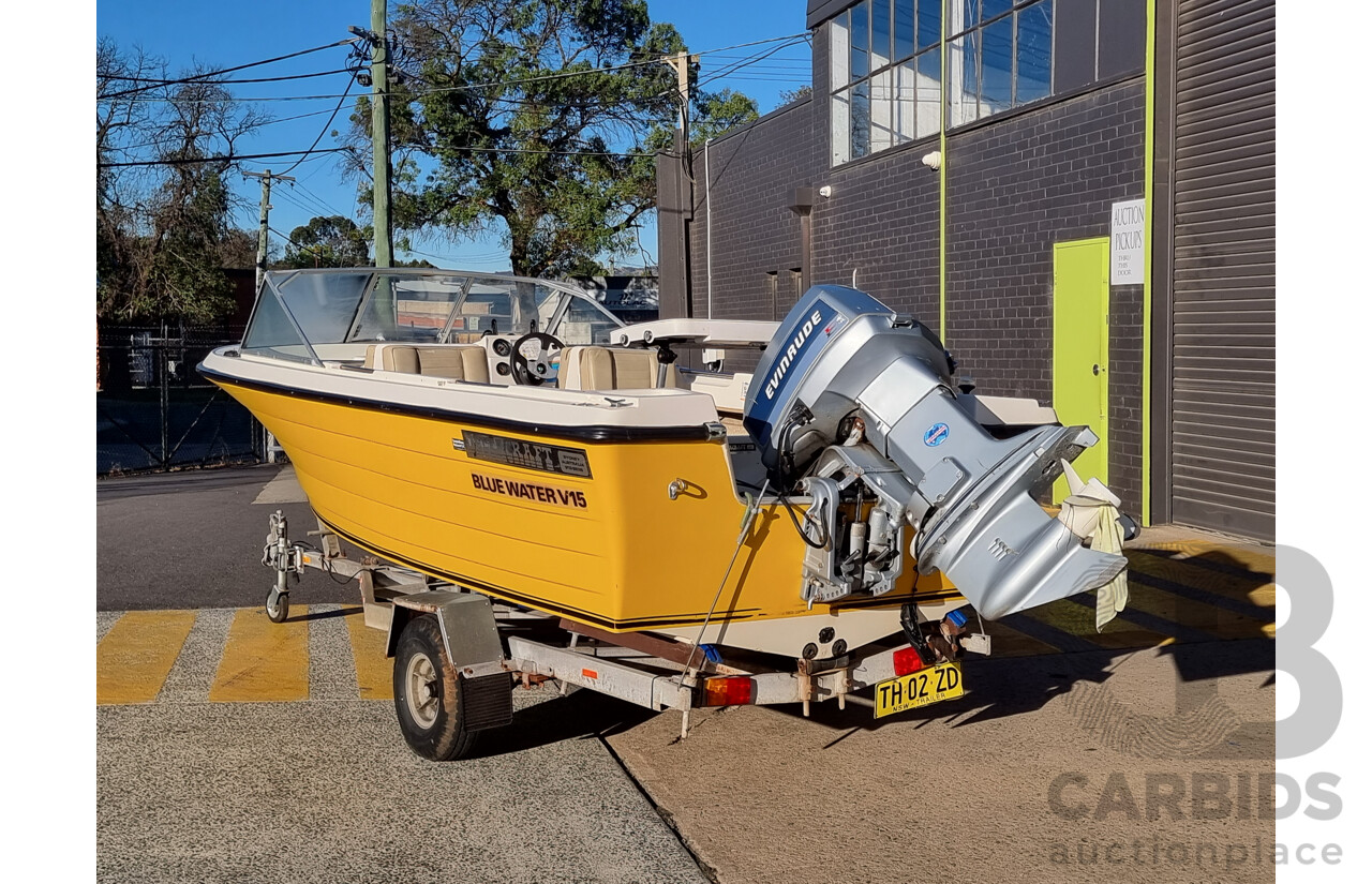 Deltacraft Bluewater V15 Fibreglass Runabout Boat With Evinrude VRO V4 115HP Outboard - H.I.N: AUWWA198342AT8 - Includes Girlock Galvanised Steel Trailer (CONVO214649)