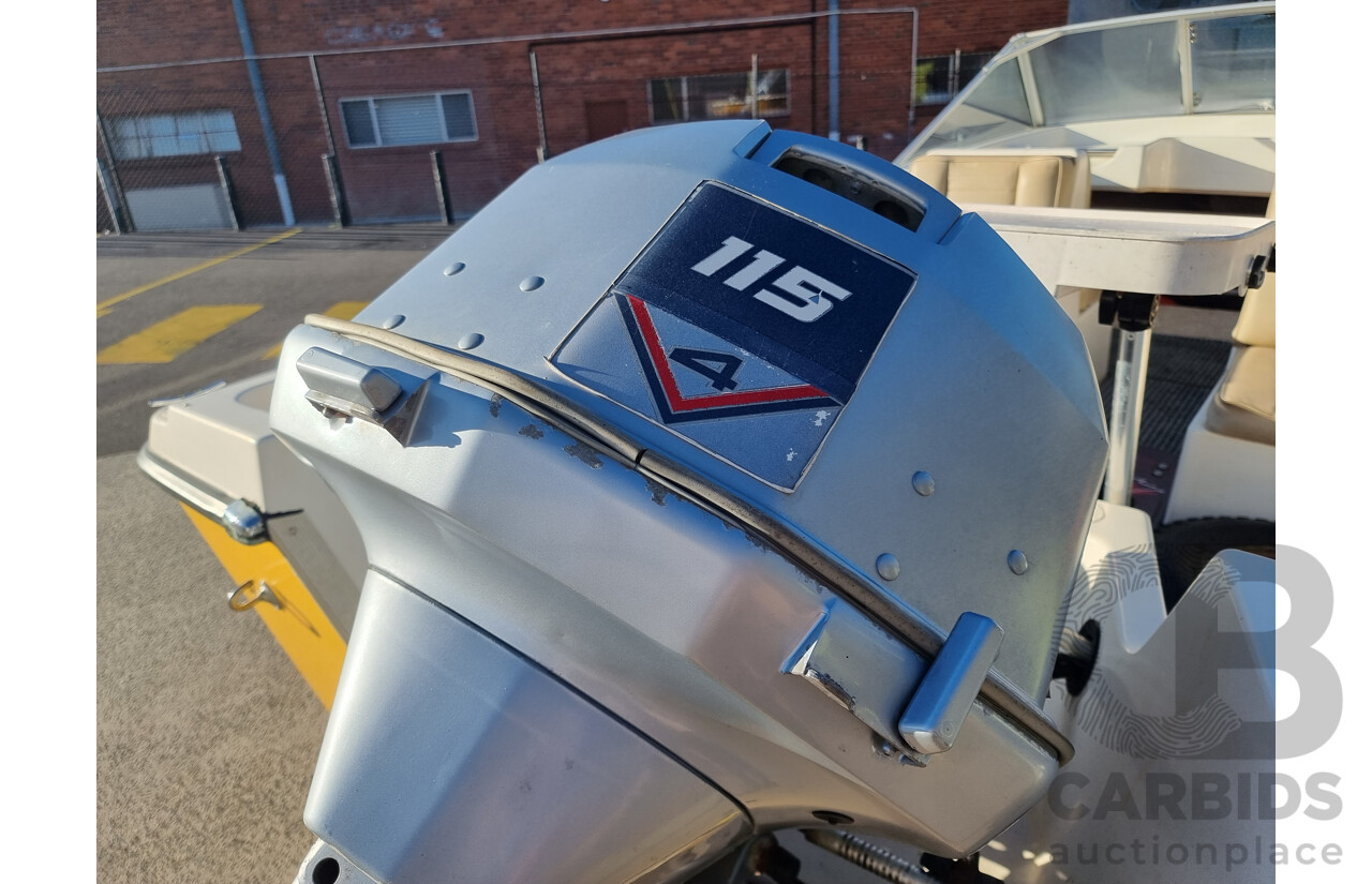 Deltacraft Bluewater V15 Fibreglass Runabout Boat With Evinrude VRO V4 115HP Outboard - H.I.N: AUWWA198342AT8 - Includes Girlock Galvanised Steel Trailer (CONVO214649)