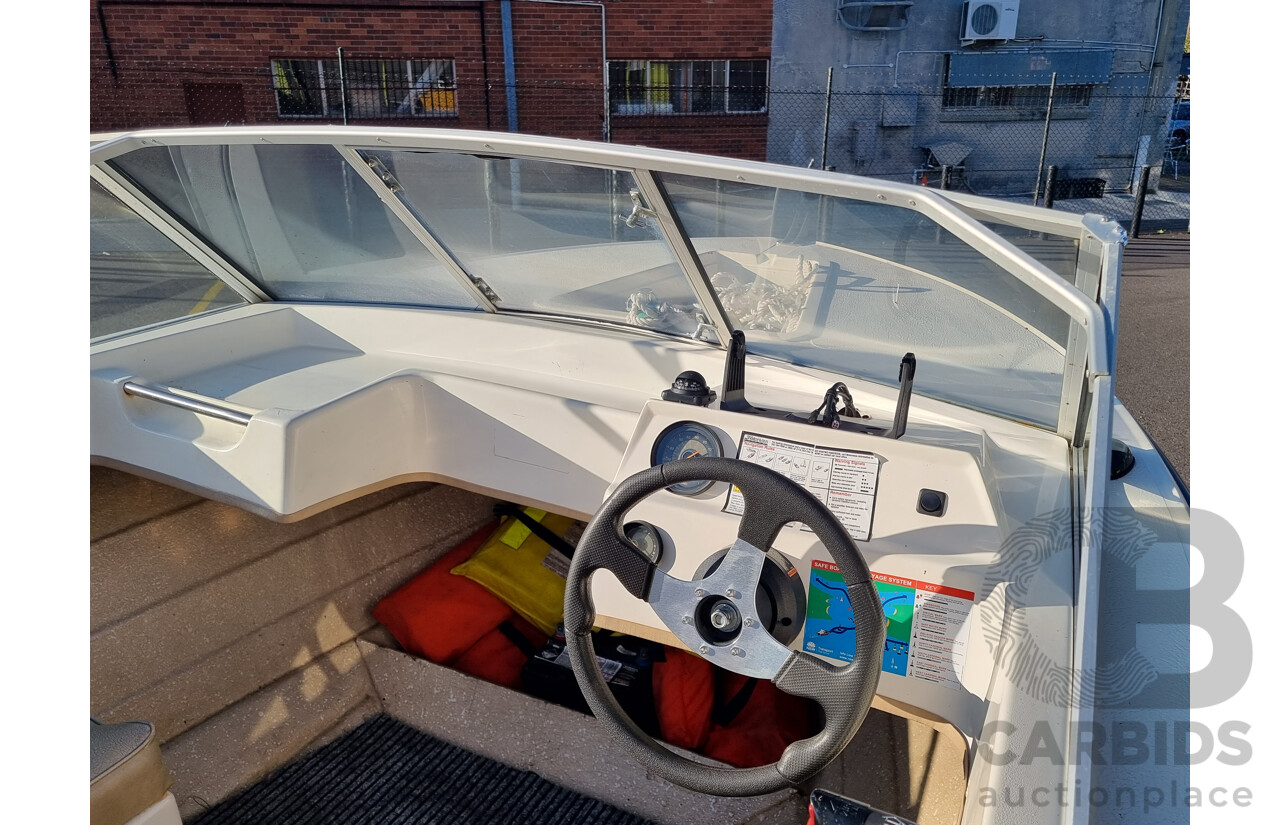 Deltacraft Bluewater V15 Fibreglass Runabout Boat With Evinrude VRO V4 115HP Outboard - H.I.N: AUWWA198342AT8 - Includes Girlock Galvanised Steel Trailer (CONVO214649)