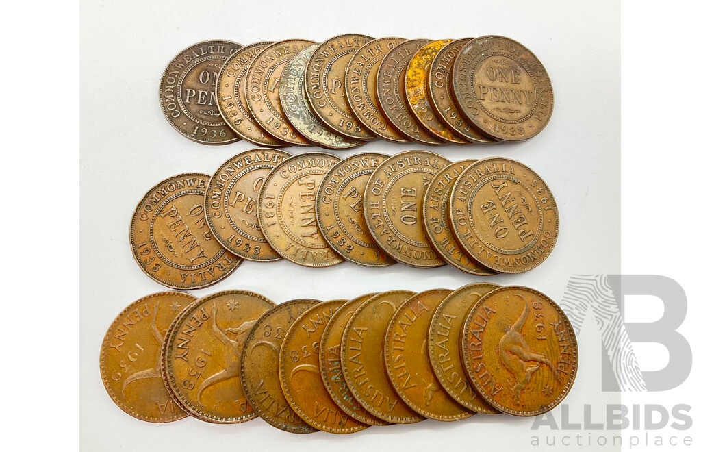 Australian Pennies Years 1931, 1932, 1933, 1934, 1935, 1936 and 1938 (28)