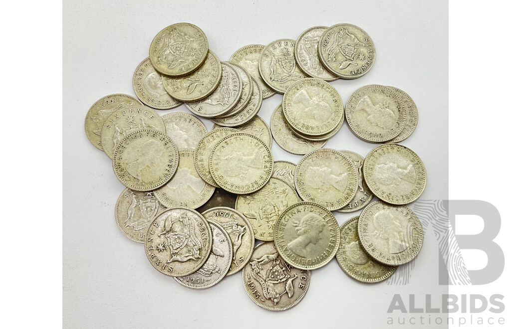 Australian Sixpence Years 1945, 1950, 1951, 1952, 1954, 1955, 1956, 1957, 1958, 1959