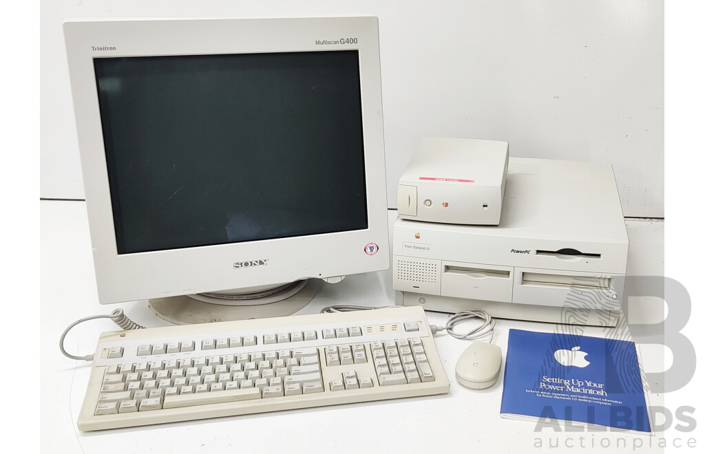 Apple (M3979) Power Macintosh G3 Desktop Computer W/ CRT and LCD Screens, Peripherals, External Drive and Assorted Software/Boot-Disks/Manuals