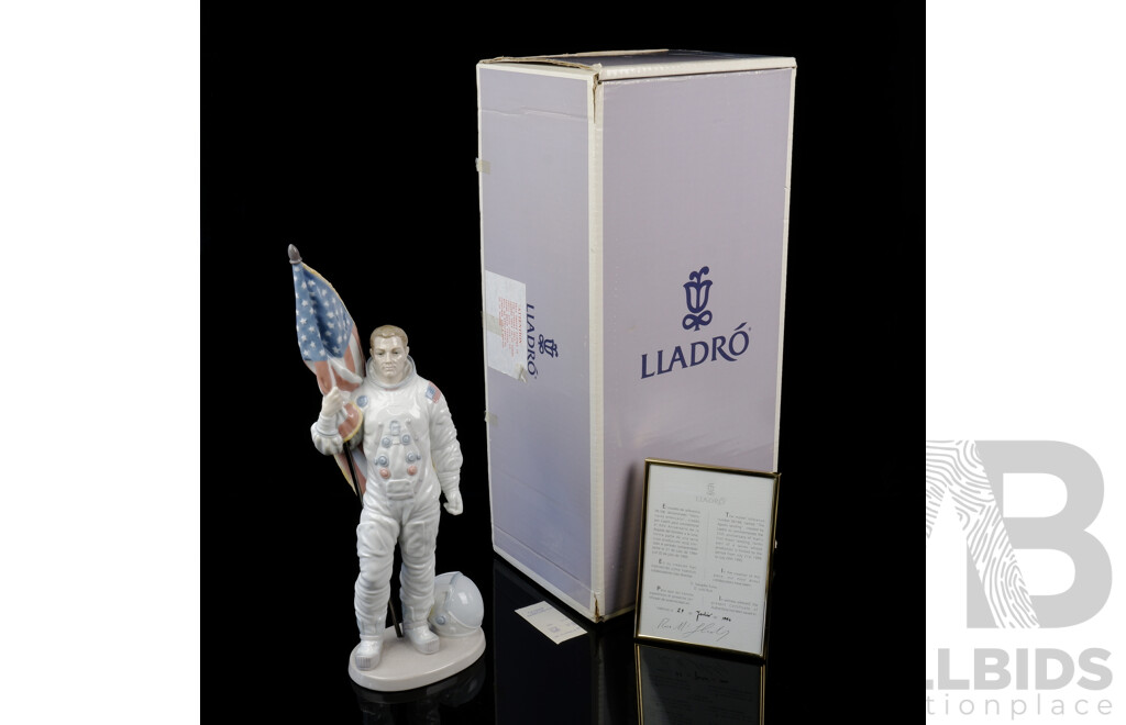 Tall Vintage Lladro The Apollo Landing Figure, One Giant Leap for Mankind 25th Anniversary, Model No 06168