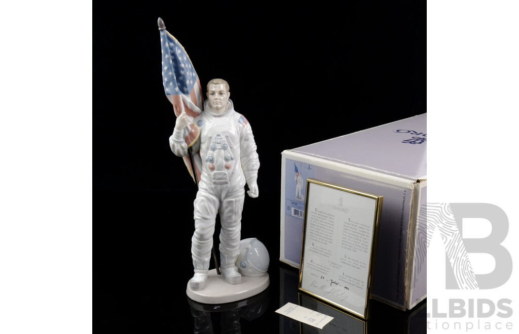Tall Vintage Lladro The Apollo Landing Figure, One Giant Leap for Mankind 25th Anniversary, Model No 06168