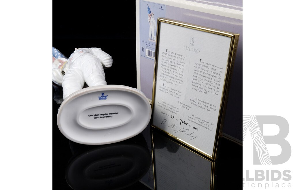 Tall Vintage Lladro The Apollo Landing Figure, One Giant Leap for Mankind 25th Anniversary, Model No 06168