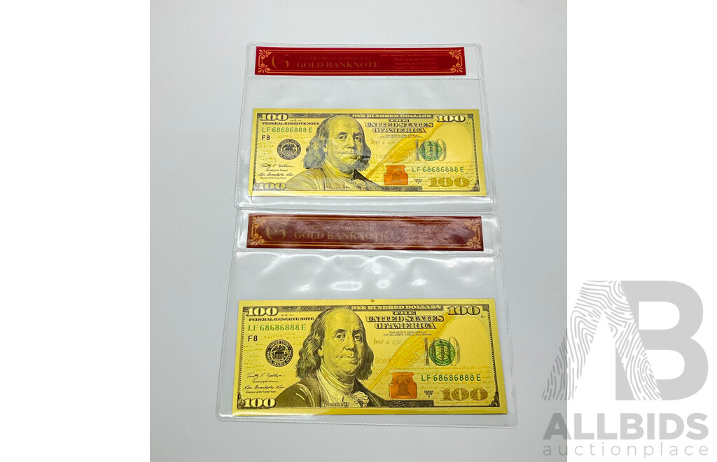 United States of America Gold $100 Bank Notes 24k Carat Gold (2)