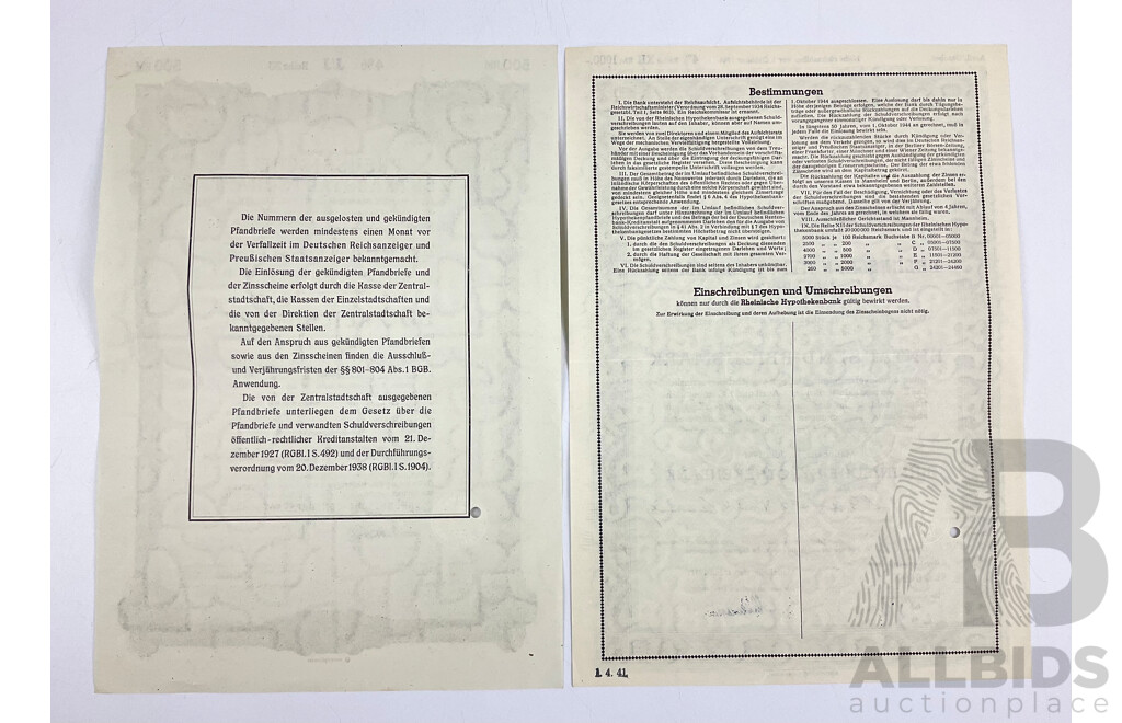 German Treasury Bonds, Berlin 1941 and Manheim 1941