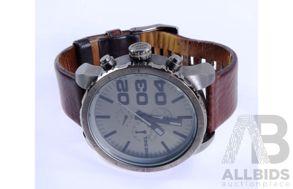 Men's Diesel Leather and Stainless Steel Watch