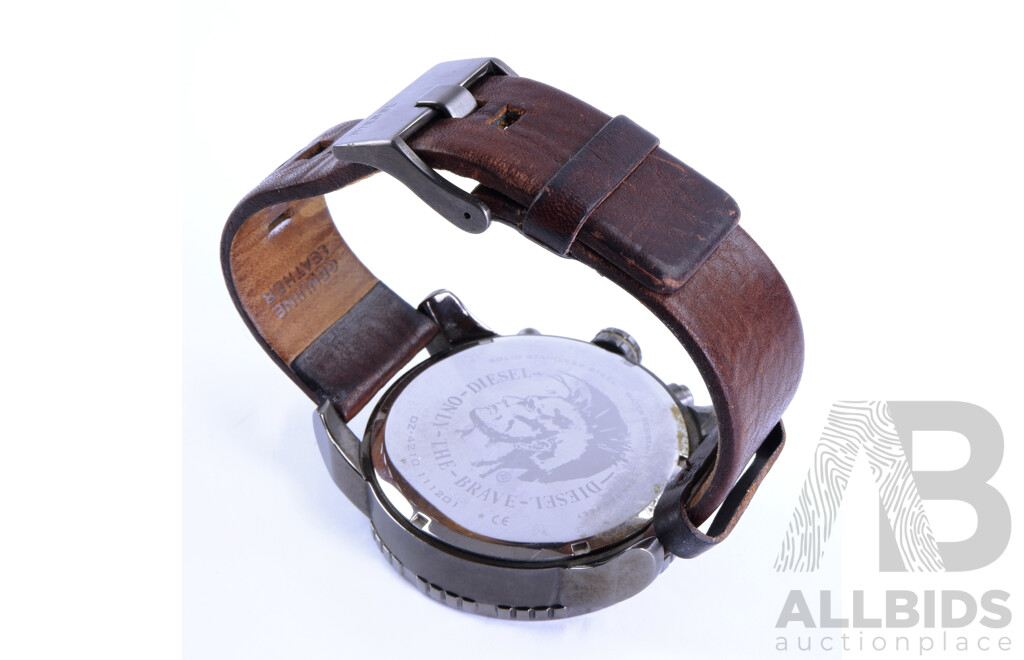 Men's Diesel Leather and Stainless Steel Watch