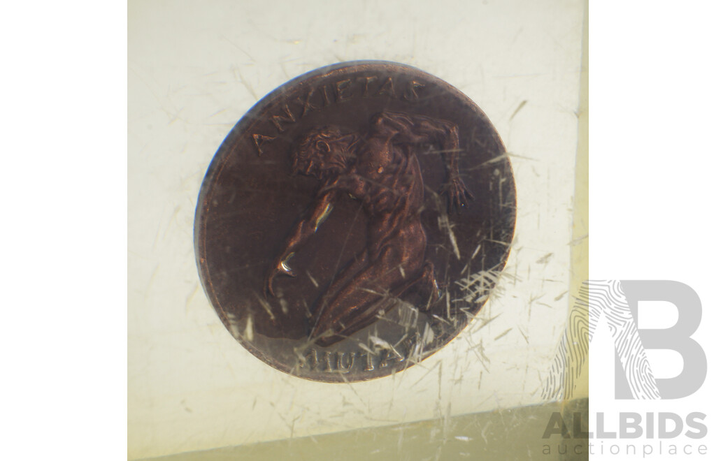 World War One Commemorative Plaque, Inscribed He Dies for Freedom and Honour Allan Douglas Herbert, With Coin Encased in Resin