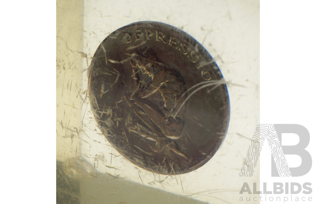 World War One Commemorative Plaque, Inscribed He Dies for Freedom and Honour Allan Douglas Herbert, With Coin Encased in Resin