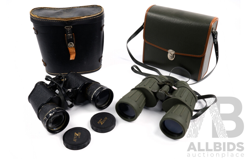 Two Sets of Binoculars, Including Super Zenith 7 x 50 and Dia Stone 7 x 50