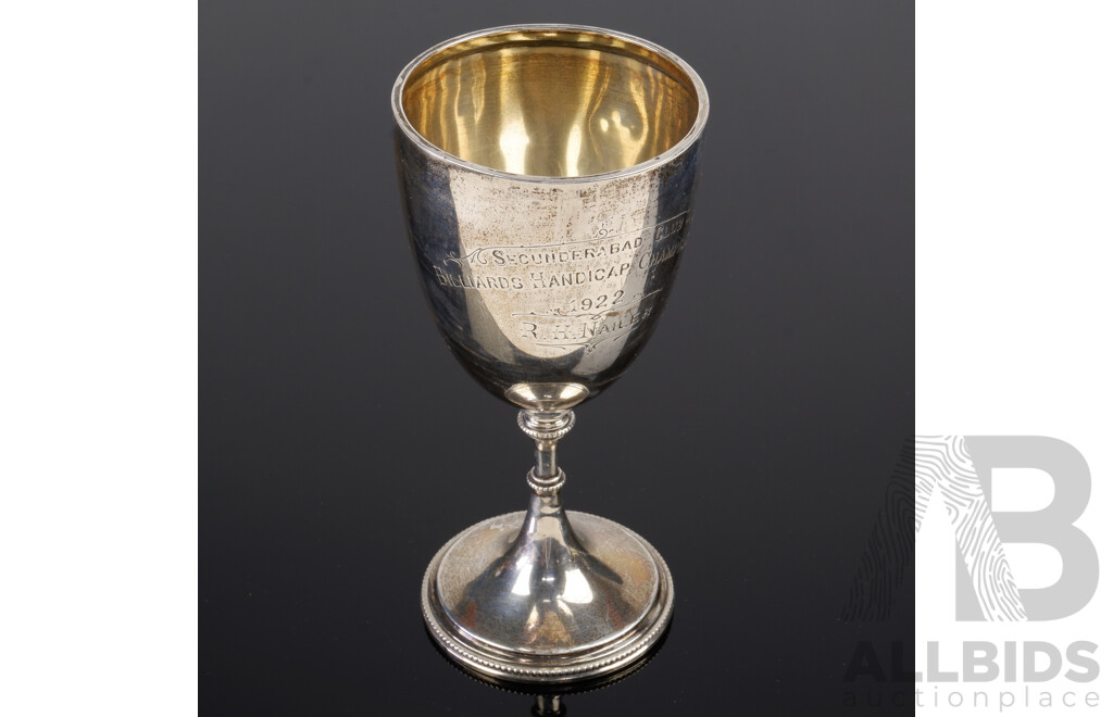 Antique Sterling Silver Trophy, Secunderabad Club Billiards Handicap Championship 1922