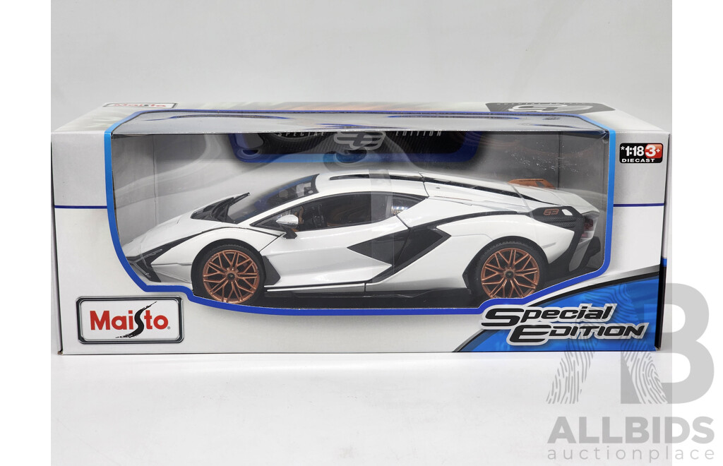 Maisto Special Edition Lamborghini Sian FKP 37 Gloss White 1:18 Scale Model Car - New