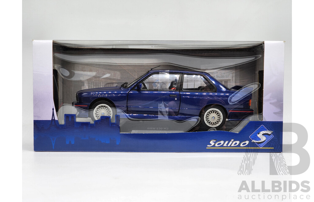 Solido 1990 BMW E30 M3 Mauritius Blue 1:18 Scale Model Car - New