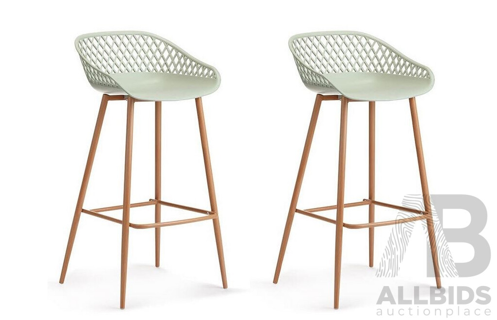 Ovela Set of 2 Leerdam Bar Stools (Pastel Green) - ORP $173.00