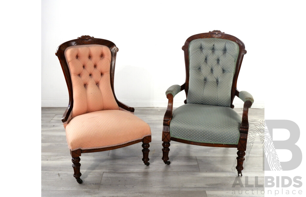 Pair of Edwardian Grandmother/Grandfather Chairs