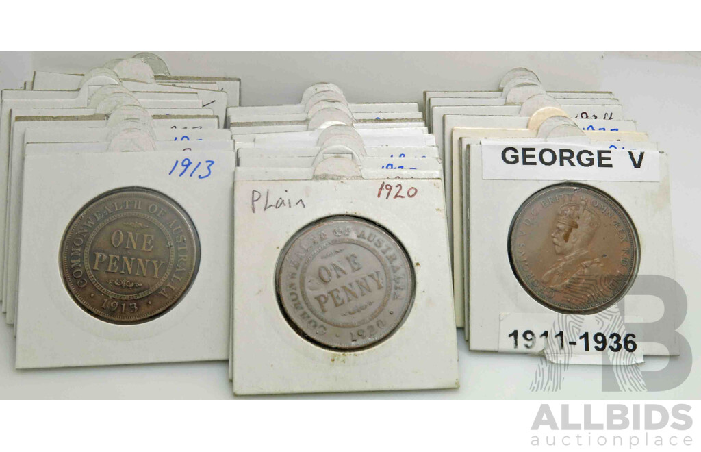 Collection of 26 early Australian Pennies - all Geo V (1911-1936)