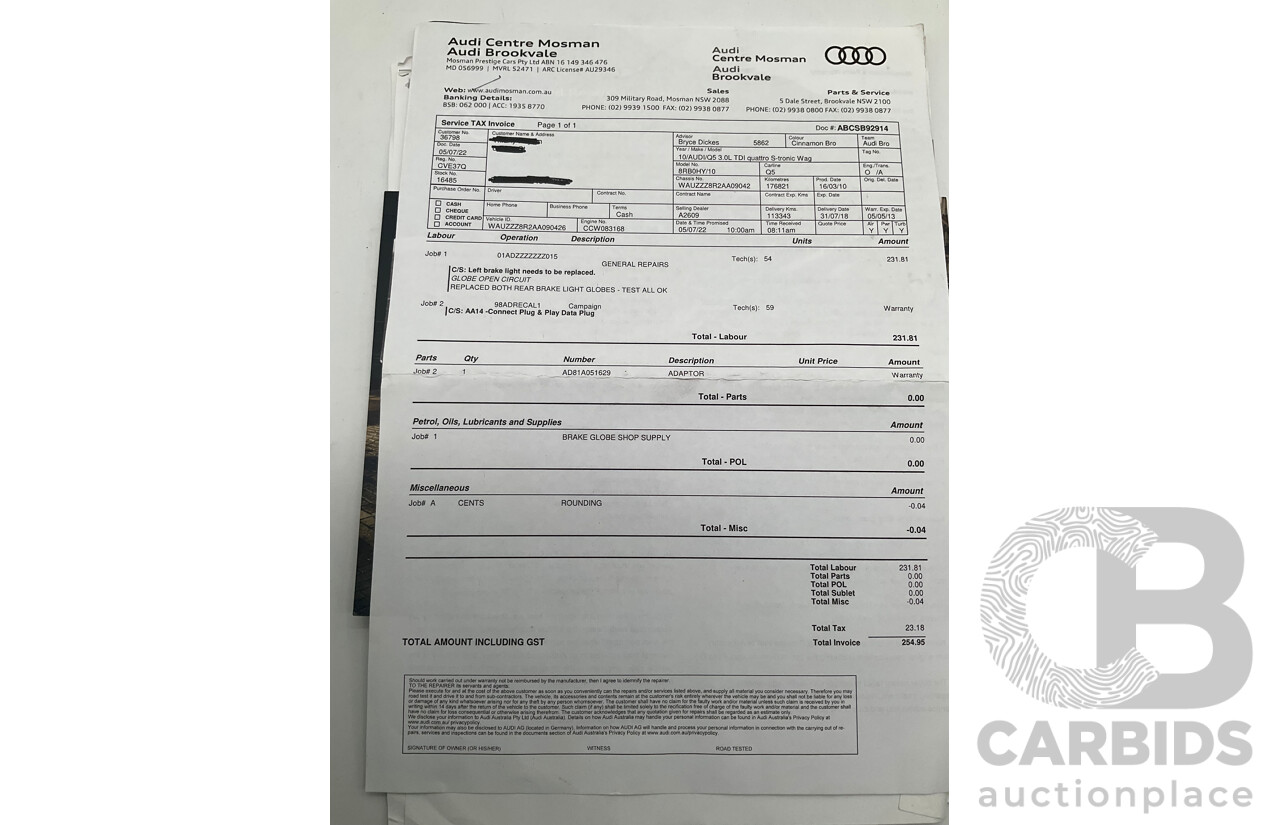 5/2010 Audi Q5 3.0 TDI Quattro 8R MY10 4d Wagon Meteor Grey Turbo Diesel V6 3.0L