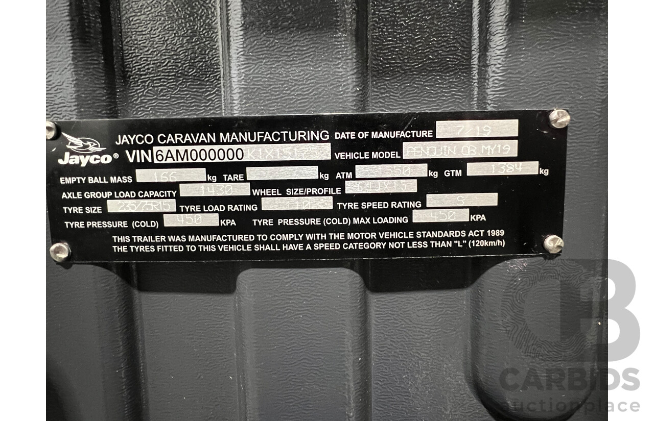 07/2019 Jayco Penguin Outback Popup Caravan  VIN:6AM000000K1X15175   Registration Number: TG15DQ